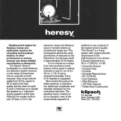 Rare, Klipsch Heresy 1, 1979, Oiled Walnut. Fantastic condition! image 12