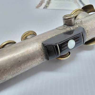 Rare Antique C.G. Conn C Flute Ebonite Headjoint Satin Silver Unibody w/ Gold Plating 440hz image 21