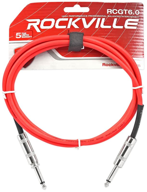 Rockville RCGT6.0R 6' 1/4'' TS to 1/4'' TS Guitar/Unbalanced Signal Cable-Red image 1