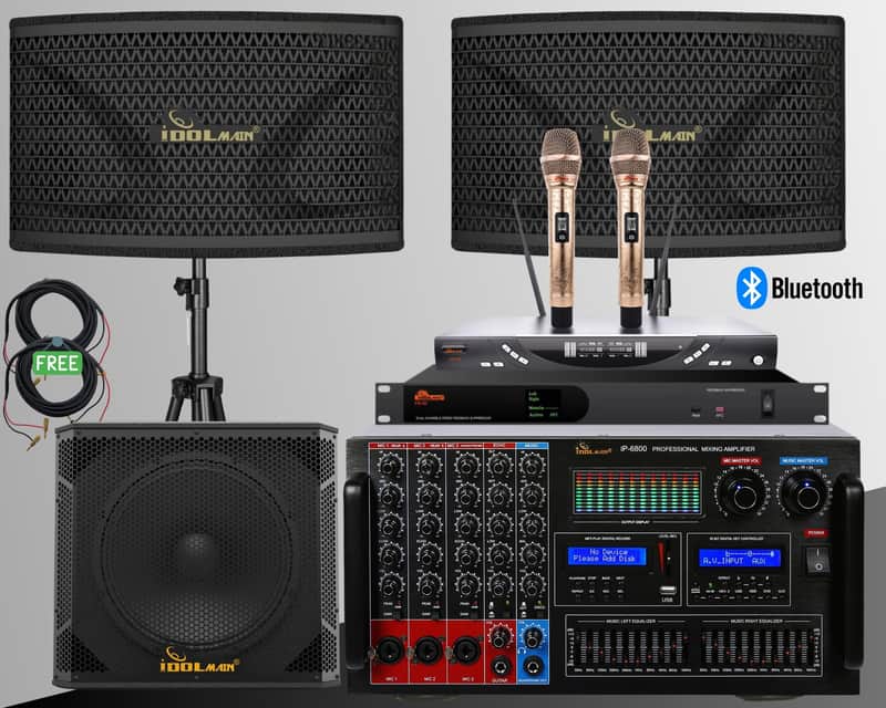 IDOlmain Bluetooth Mixing Amplifier 8000W With Dual Full Range 12" 4000W Speakers With Bass Booster, Dual High-End Microphones, and Feedback Suppressor Home Complete Karaoke System image 1