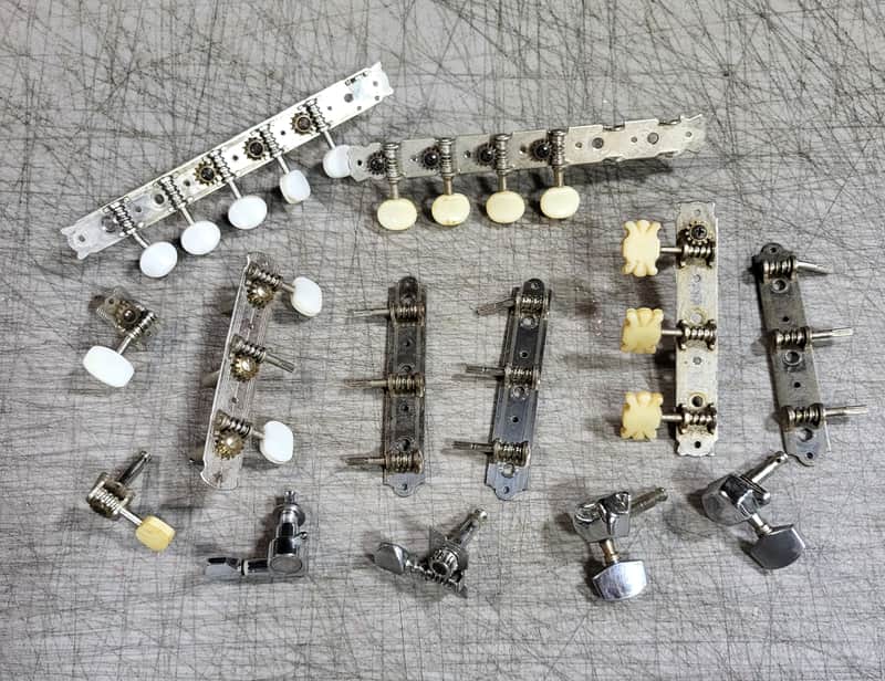 Pile of Vintage RARE 1960's Harmony Silvertone Kay Waverly Teisco Kluson 3x3 and 6 on a plate Guitar Tuners Luthier Parts #2 image 1