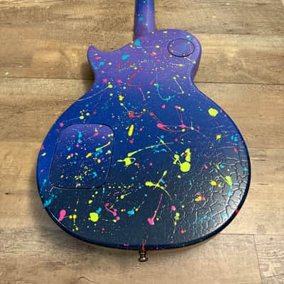 Custom Hand-painted LP Style Guitar - Blue/Purple Splatter Finish image 10