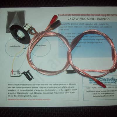 EarCandy 2x12 guitar amp speaker cab series wiring harness W/ jack cup & hardware no soldering image 1