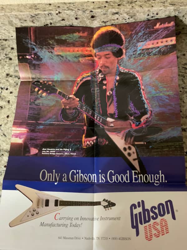 Gibson Jimi Hendrix Poster Catalog 1993 Flying V Explorer Firebird Melody Maker Nighthawk image 1