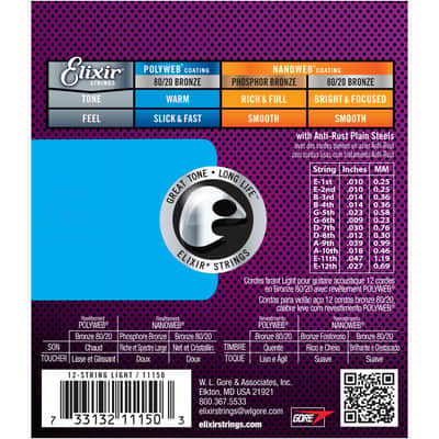 Elixir POLYWEB 80/20 Bronze Acoustic — 12-String 11150 Light .010-.047 image 3