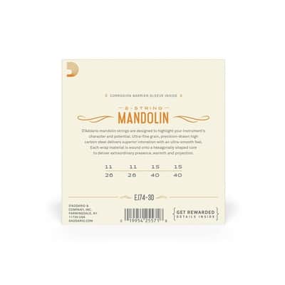 3 Pack, D'Addario 11-40 Medium Phosphor Bronze 8 String Mandolin Strings EJ74-3D image 3