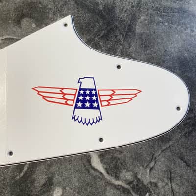 3 Ply White Pickguard for Gibson Thunderbird Bass 1998-2024 with Bicentennial Red & Blue Decal image 3