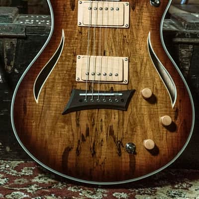 Michael Kelly Hybrid Special, Spalted Maple Burst Top, Chambered Mahogany Body image 5