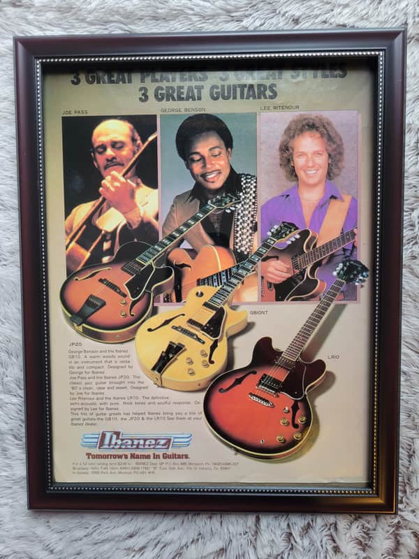 1982 Ibanez Guitars Color Promotional Ad Framed George Benson GB10, Joe Pass JP-20 & Lee Ritenour LR-10 Original image 1