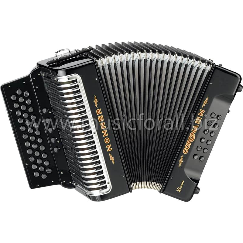 【本日売り切り！】ブランド: CORONA - モデル: FH-SR323Y-N NEW Hohner Xtreme Corona III 5 Switch Acordeon Accordion GCF Black
