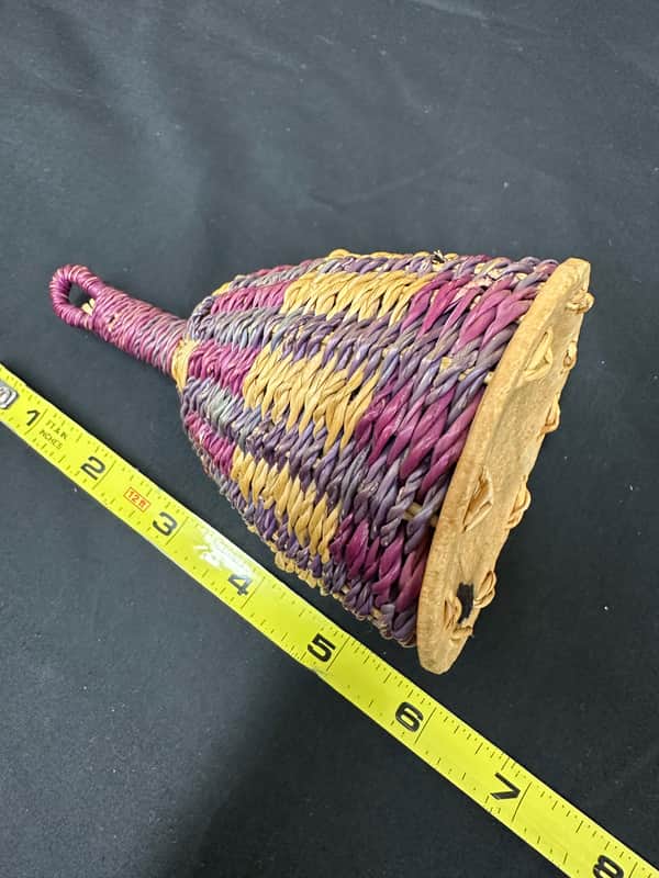 Authentic Caxixi, 5.5" x 3.75"", Colorful Rattan Woven, Dried Gourd Bottom - EXCELLENT image 1