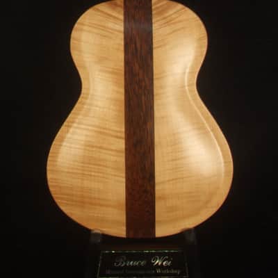 Handmade Tenor Ukulele, Solid Curly Hawaiian Koa, Curly Maple Arch-Back, MOP Floral Inlay, Bruce Wei UAG17-2016 image 5