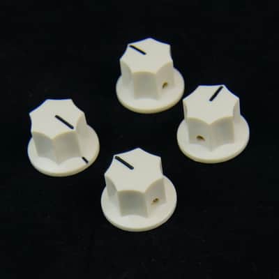 4x Control Knobs For Jaguar Mustang Style Guitar JB or Pedal, 1/4" Shaft, Aged-White (adjustable)