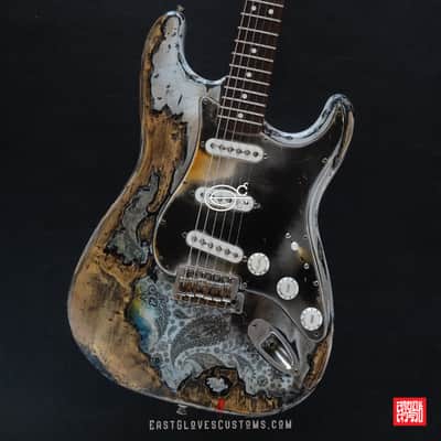 Fender Stratocaster 50th Anniversary White Marble Paisley Heavy Aged Relic by East Gloves Customs image 11