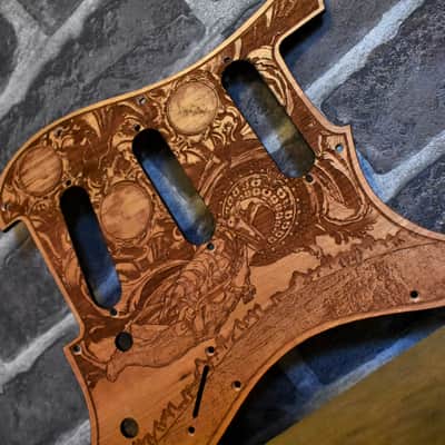 Handcrafted Cherrywood Pickguard for Fender Stratocaster HSS/SSS – Laser-Engraved Unique Design image 2