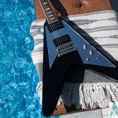 2005 Edwards  E-FV-CTM - Black Flying V w Block Inlays & Mirror Pickguard - EMG H4 & Seymour Duncan PU's - Pro Set Up w Perfect Frets/Action/Intonation! image 7