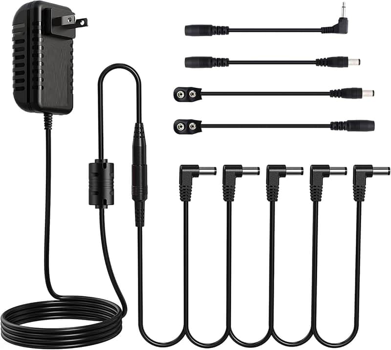 DC 9V Guitar Pedal Power Supply Adapter with 5 Way Daisy Chain Cables Fit for 9V DC 1A (1000mA) Negative Tip Guitar Effect Pedal image 1