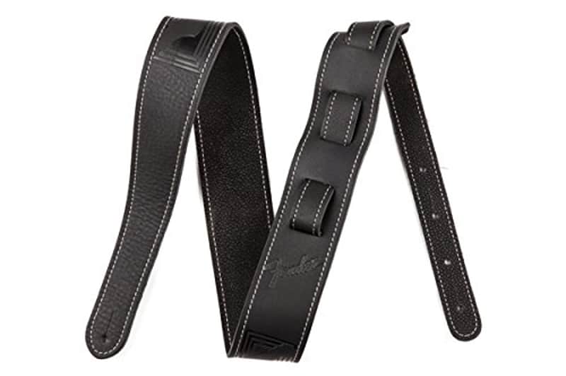 Genuine Fender Monogrammed Logo Adjustable Leather Guitar Strap - Black image 1