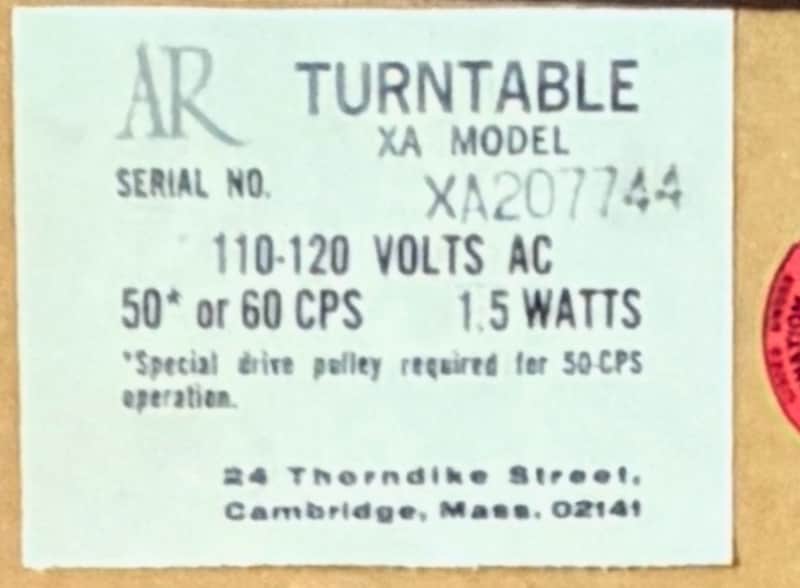 Acoustic Research AR XA 1970s
