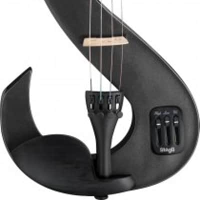 Stagg EVN 4/4 MBK S Shaped Electric Violin Set w/Soft Case, Bow, Strap, Rosin, Headphones & 9V Battery image 3