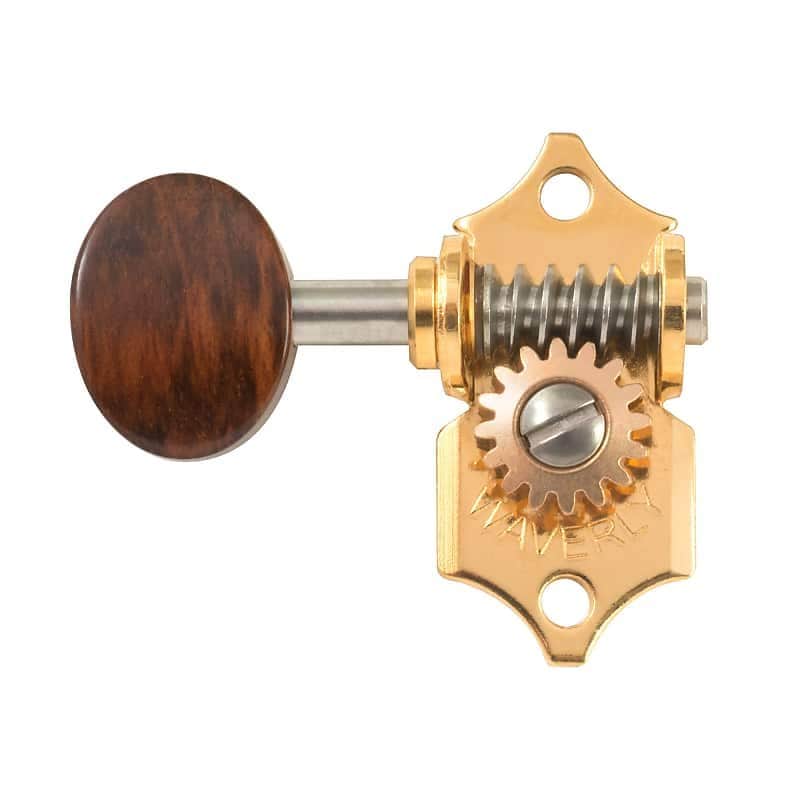 Waverly Guitar Tuners with Snakewood Knobs, for Solid Pegheads, Gold, 3L/3R image 1