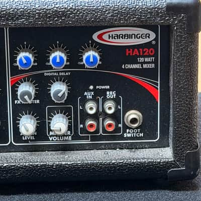 Harbinger HA120 120W 4-Channel Powered Mixer w/ Dual PA Speakers – Complete PA System - Used image 9