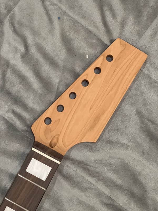 Roasted Maple Guitar Neck, Fits Strat Style, 9.5 radius, half paddle, BLOCK inlay image 1