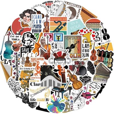 50pcs Orchestral Music Stickers, Musical Instrument Stickers Packs for Water Bottles, Scrapbook Laptop Phone, Vinyl Waterproof Piano Violin Cello Decals for Kids Adults Teens image 2
