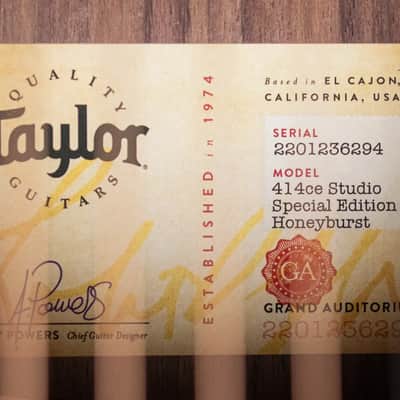Taylor 414ce Studio Special Edition Grand Auditorium Acoustic/Electric Guitar - Honeyburst with Gig Bag image 15
