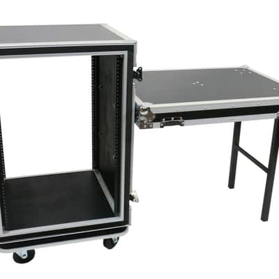 OSP 16 Space Shock Mount Rack Road Case w/Lid Table & 4 Space Rack Drawer image 2