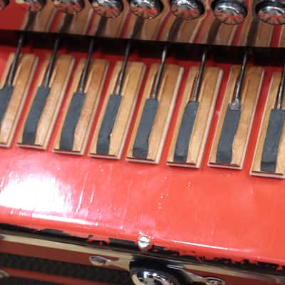 Gagné & Frère 1-Row 2-Bass 10-Treble Button "D" Red & Black Diatonic Accordion w/Case image 18