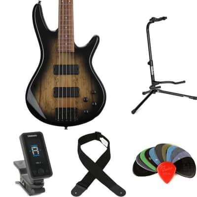 Ibanez Gio GSR205SMNGT Bass Guitar Essentials Bundle - Spalted Maple  Natural Gray Burst image 2
