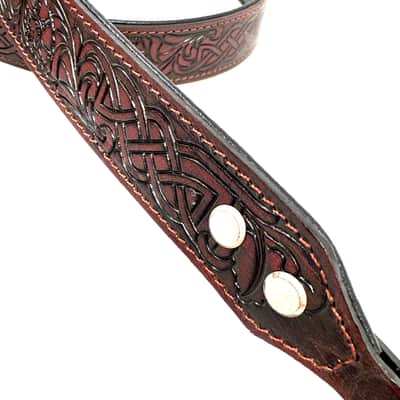 Walker And Williams M-20-RD Mahogany Red Leather Premium Padded Mandolin Strap With Celtic Chain Design image 9