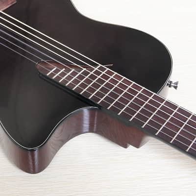 Black Silent Electric Classical Guitar Hollow Body 39 Inch 6 String Flame Veneer Top High Glossy Nylon Strings image 9