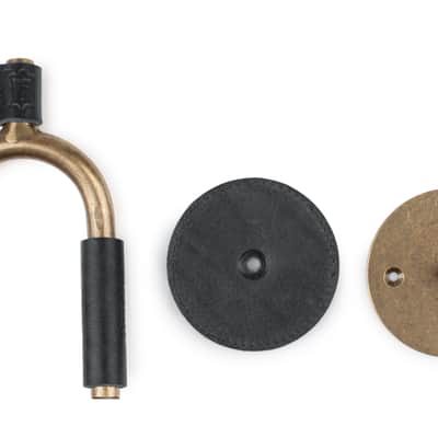 Levy's Leathers Forged Steel Guitar Hanger; Brass Metal with Black Veg-Tan Leather Yoke Wraps image 2