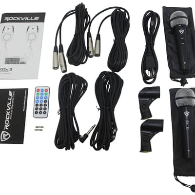 Pair of Rockville Package 12" 1400 Watts Passive DJ PA Speakers+(2) Stands+(2) Mics+Cables image 9