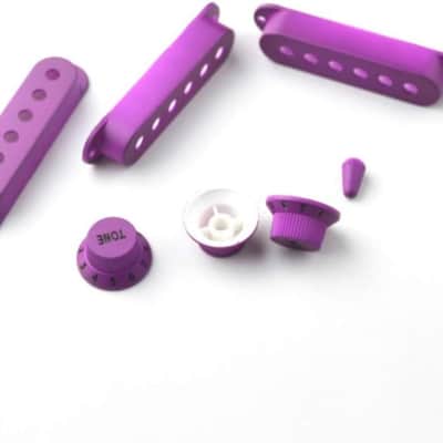 Purple Strat-Style Single Coil Pickup Covers & Knob Set | ST 6-Hole Covers (48/50/52mm), 1 Volume, 2 Tone, Switch Tip image 2