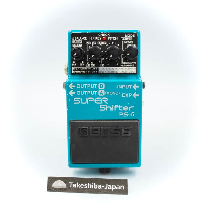 Blue and black Boss Super Shifter PS-5 guitar effects pedal.