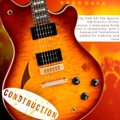 EVH SA-126 6-String Right-Handed Special QM Electric Guitar with 12 to 16-Inch Compound Ebony Fingerboard, 22 Jumbo Frets and Triple Block Inlays (Tobacco Burst Ebony) image 3