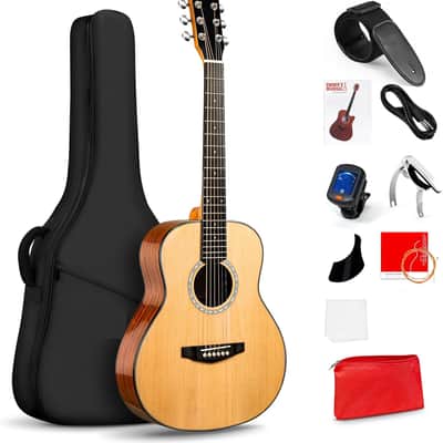 3/4 Steel-String Acoustic Guitar, 36 Inch Acustica Guitarra Starter Bundle with Gig Bag Tuner Capo for Beginner Adult Teen, Natural image 1
