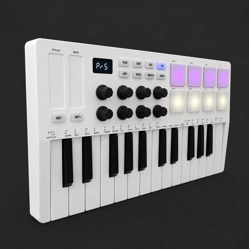 M-VAVE SMK-25 25-Key Wireless MIDI Keyboard Controller with 8 RGB Drum Pads, 8 Knobs & 2 Touch Strips image 1