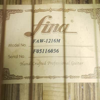 2011 Fina Model FAW-1216M Dreadnought Exotic Woods Pro Setup Original Soft Shell Case image 5