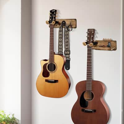 Guitar Wall Hangers with Shelf,2 Pack Guitar Wall Mount Hanger Holder Electric Guitar Hanger Wall Mount with Pick Holder Wood Guitar Rack for Acoustic or Electric Guitar,Ukulele,Bass,Mandolin image 2