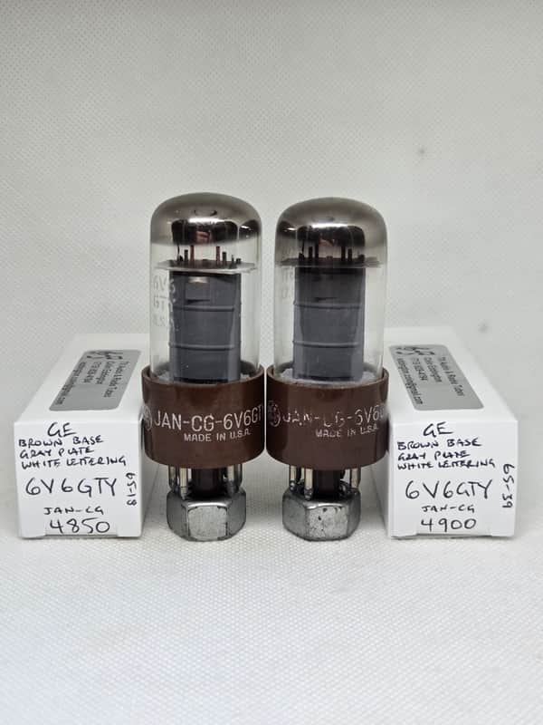GE JAN 6V6GTY Brown Base Very Well Matched (1.0%) Pair NOS 6V6 6V6GT image 1