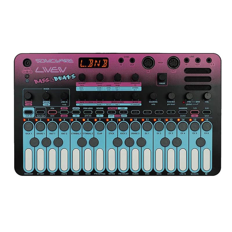 Sonicware Liven Bass & Beats 27-Key Wavetable Bass Synthesizer and Rhythm Machine image 1