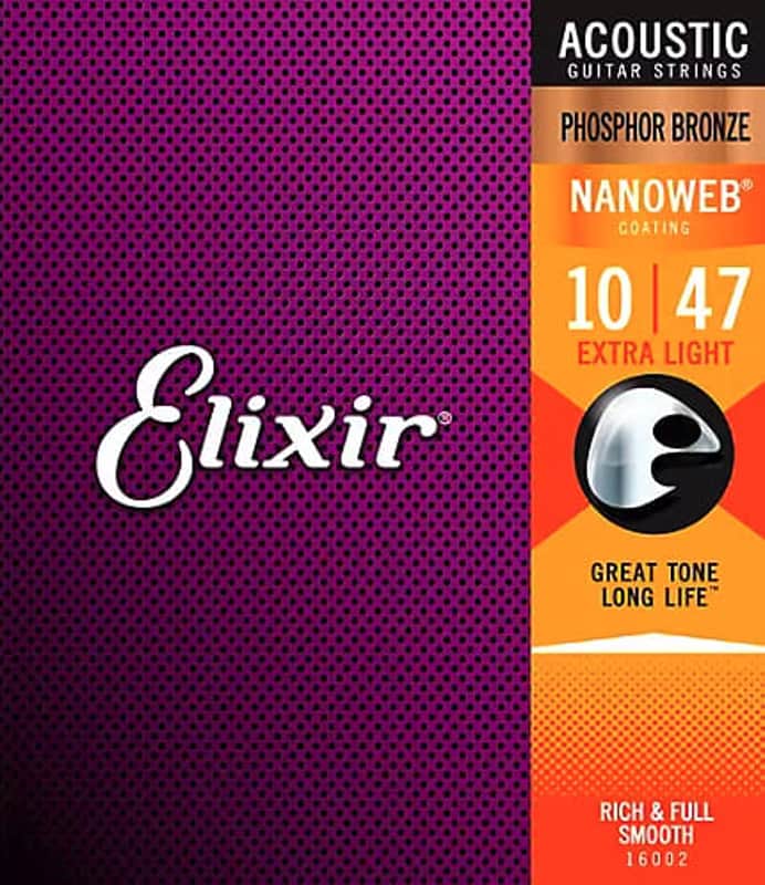 Elixir Phosphor Bronze Extra Light Nanoweb .010 -.47 Acoustic Strings image 1