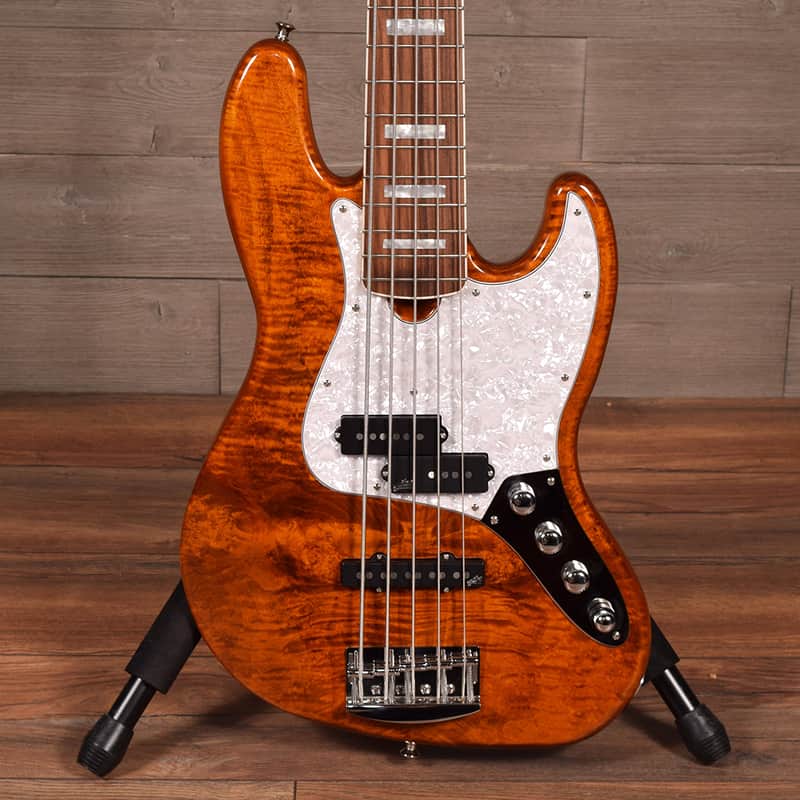 Roscoe Classic Custom 5 String PJ Jazz Bass Amber Tiger Eye Gloss w/Custom Bag image 1