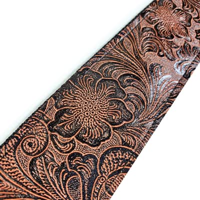 Vegan Leather Guitar Strap - Pink Tones Tooled Faux Leather Guitar Strap - Genuine Leather Ends -Fits Acoustic, Electric or Bass Guitars image 2