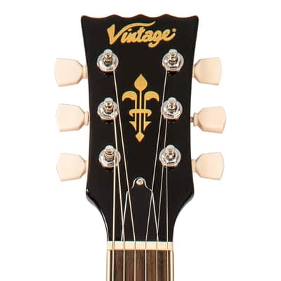 Vintage Reissued Series V100BLB Electric Guitar, Flamed Thru Black W/ Bigsby image 6
