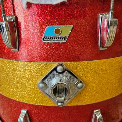 Ludwig Tri-Band Red & Gold Sparkle 3-ply Kit 22-16-12" Blue/Olive Badge image 3